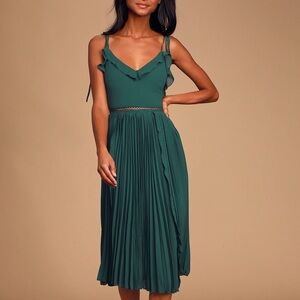 Lulus Emerald Tie-Strap Pleated Midi Dress